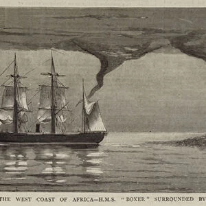 Sketches from the West Coast of Africa, HMS "Boxer"surrounded by Waterspouts (engraving)