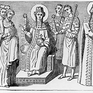 St. Helena Discovering the True Cross (engraving) (b / w photo)