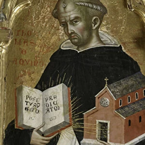 St. Thomas Aquinas holding a church in one hand and a book in the other one, detail of 1630085 Polyptych with Saints, 1358