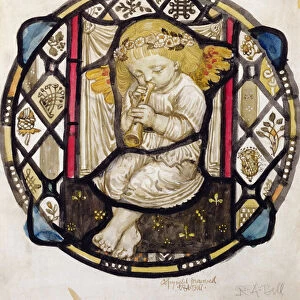 Stained Glass design of Putto playing the Flute (w / c on paper)