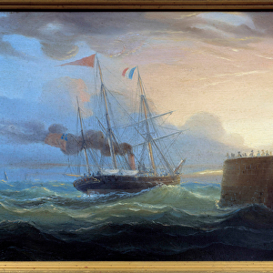Steam Outgoing the Harbour Painting by Louis Garneray (1783-1857) 19th century Fecamp
