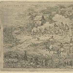 Battle between cavalry and infantry, print maker: Gerardus Emaus de Micault, 1856