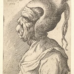 Bust deformed woman conical hat two dangling plaits