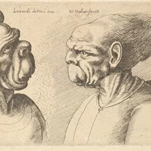 Two deformed heads facing inwards 1625-77 Etching