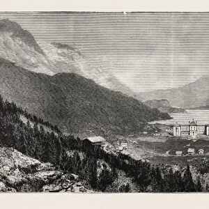 The Maloja Valley, a New Health Resort in the Upper Engadine, Switzerland, Engraving 1884
