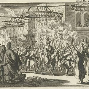 Procession Shrove Tuesday torchlight music Print upper right