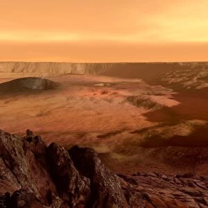 The view from the rim of the caldera of Olympus Mons on Mars