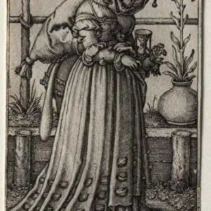 The Lady of Death Masquerading as a Fool, 1541. Creator: Hans Sebald Beham (German, 1500-1550)