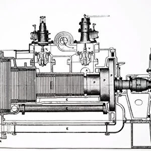 Engraving depicting a Westinghouse-Parsons steam turbine