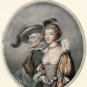 An Illustration Depicting The Old Husband And His Young Bride From Chaucers The Merchants Tale Aka January And May. The Keys Refer To A Key Which May Gave To Her Secret Lover. The Illustration Was Published 1782. From Illustrierte Sittengeschichte Vom Mittelalter Bis Zur Gegenwart By Eduard Fuchs, Published 1909