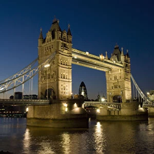Tower Bridge Illuminated At Night, London, England, Uk