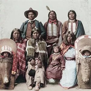 Ute Chief Sevara and his family. The state of Utah is named after the Ute people. After a photo-chromolithograph by photographer Charles Nast, published circa 1899 by the Detroit Photographic Co; United States of America