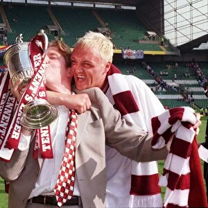 Heart of Midlothian footballers Gary Locke and Steve Fulton with the Scottish Cup trophy