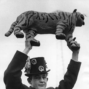 May 1966 Neil Kirk holding up the Hull City tiger mascot