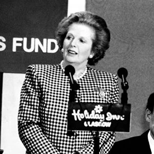 Prime Minister Margaret Thatcher speaking at the Newspaper Press Fund lunch in Glasgow