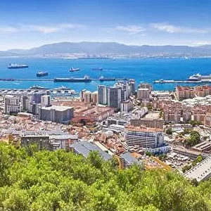 Aerial panoramic view over Gibraltar, Europe