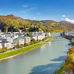 Panoramic aerial view of Salzburg city, Austria