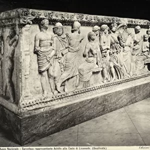 Sarcophagus from Atella, with the myth of the refinding of Achilles at Sciro with the daughters of Licomedes. National Archaeological Museum of Naples
