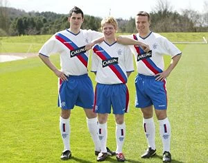 Chris Burke Gallery: Chris Burke, Gavin Rae and Steven Thompson in the new Rangers Away kit