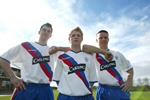 Images Dated 6th April 2004: Chris Burke, Gavin Rae and Steven Thompson in the new Rangers Away kit