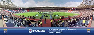 Ibrox Stadium Gallery: The Co-Operative Cup Final 2010 Line Up With Union Flag Framed Panoramic Print